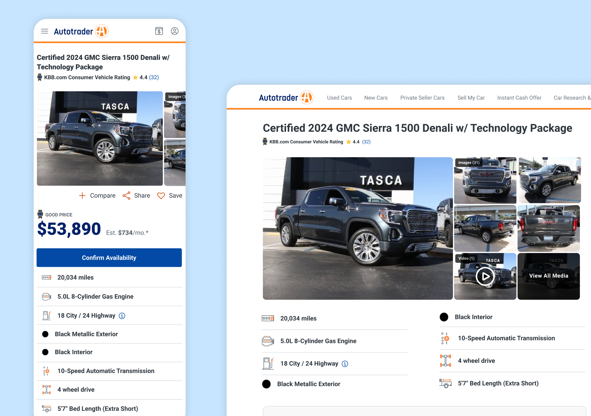 Autotrader Vehicle Details Page (VDP) wiht vehicle details listed.