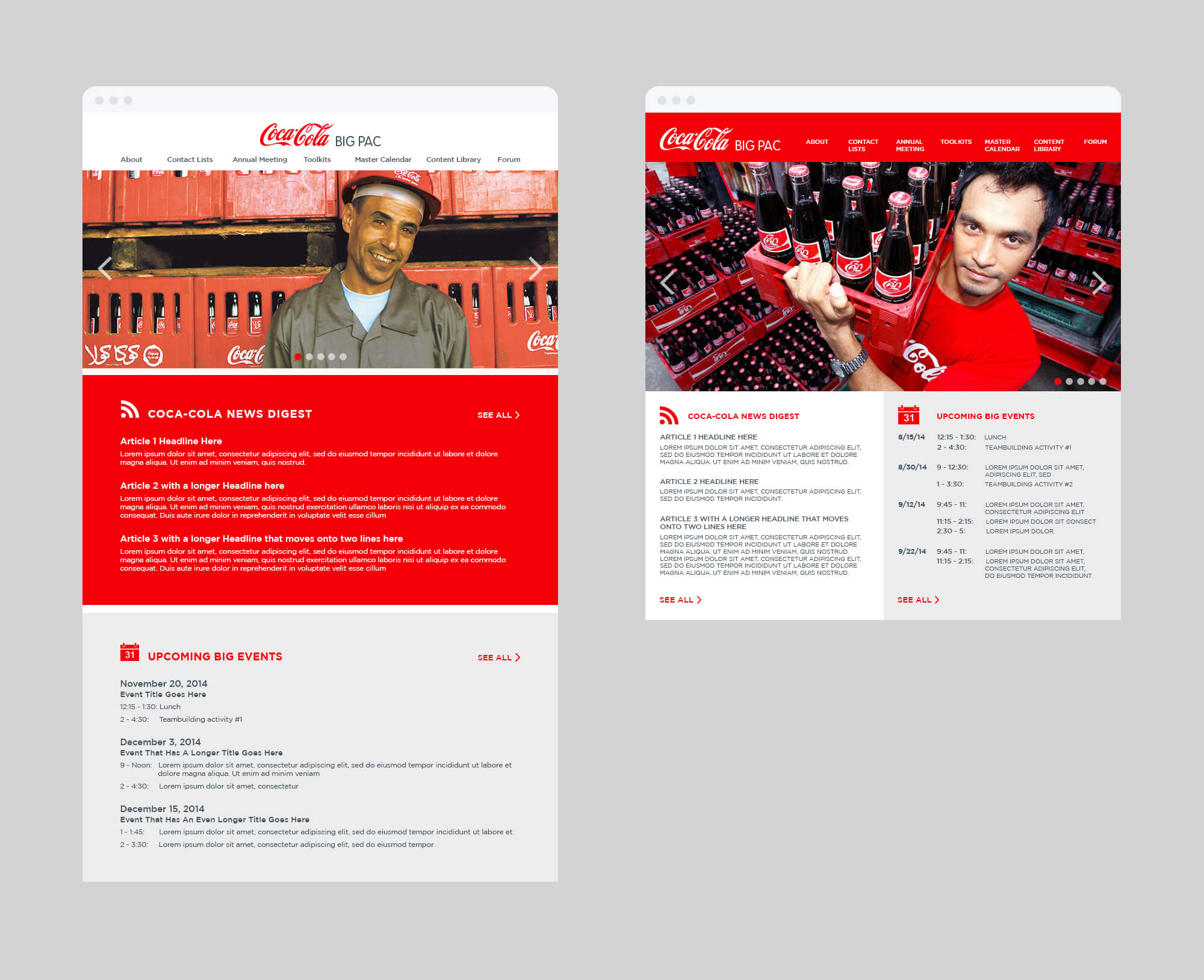 Website for Coca-Cola BIG/PAC