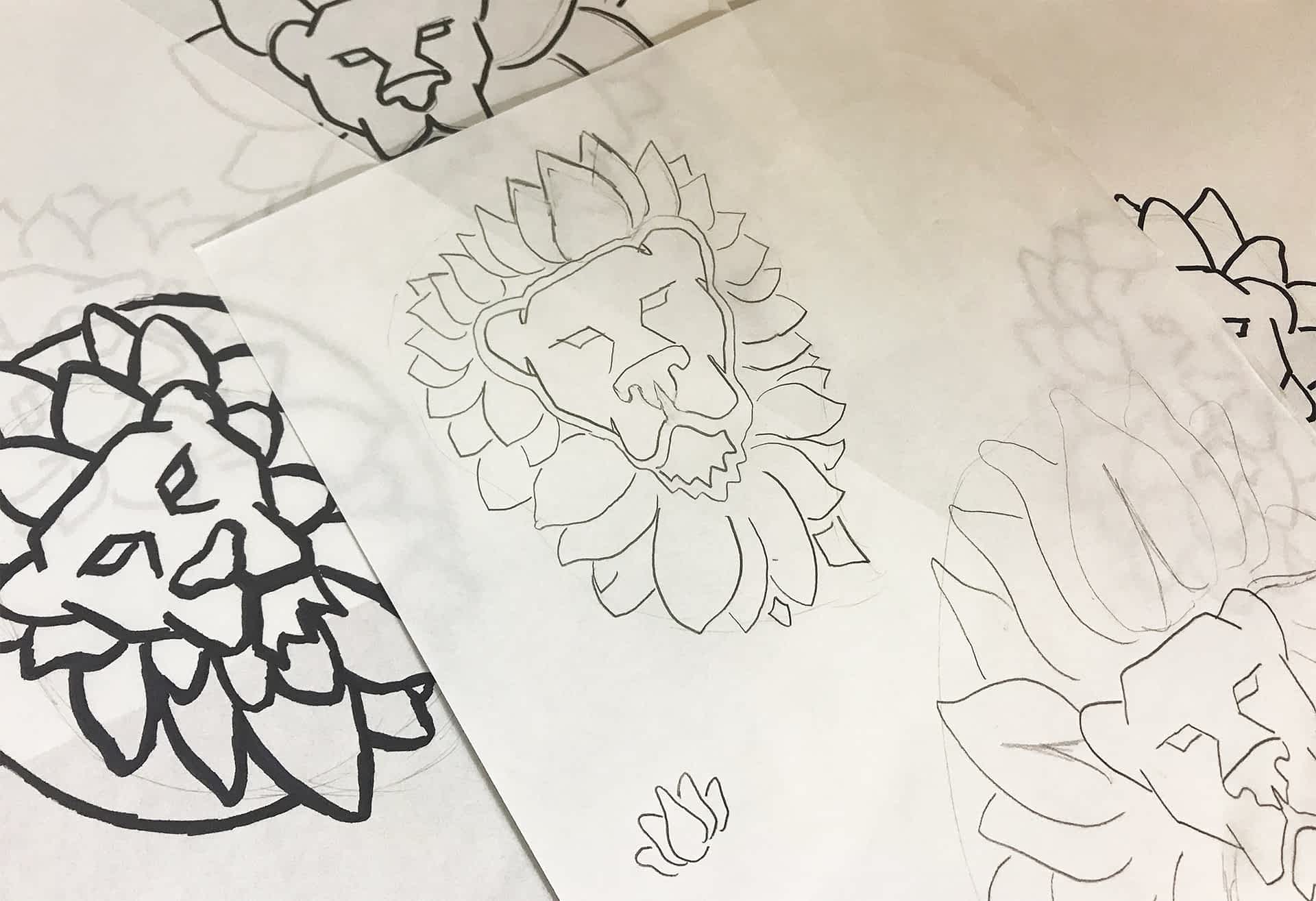 Lotus & Lion logo sketches