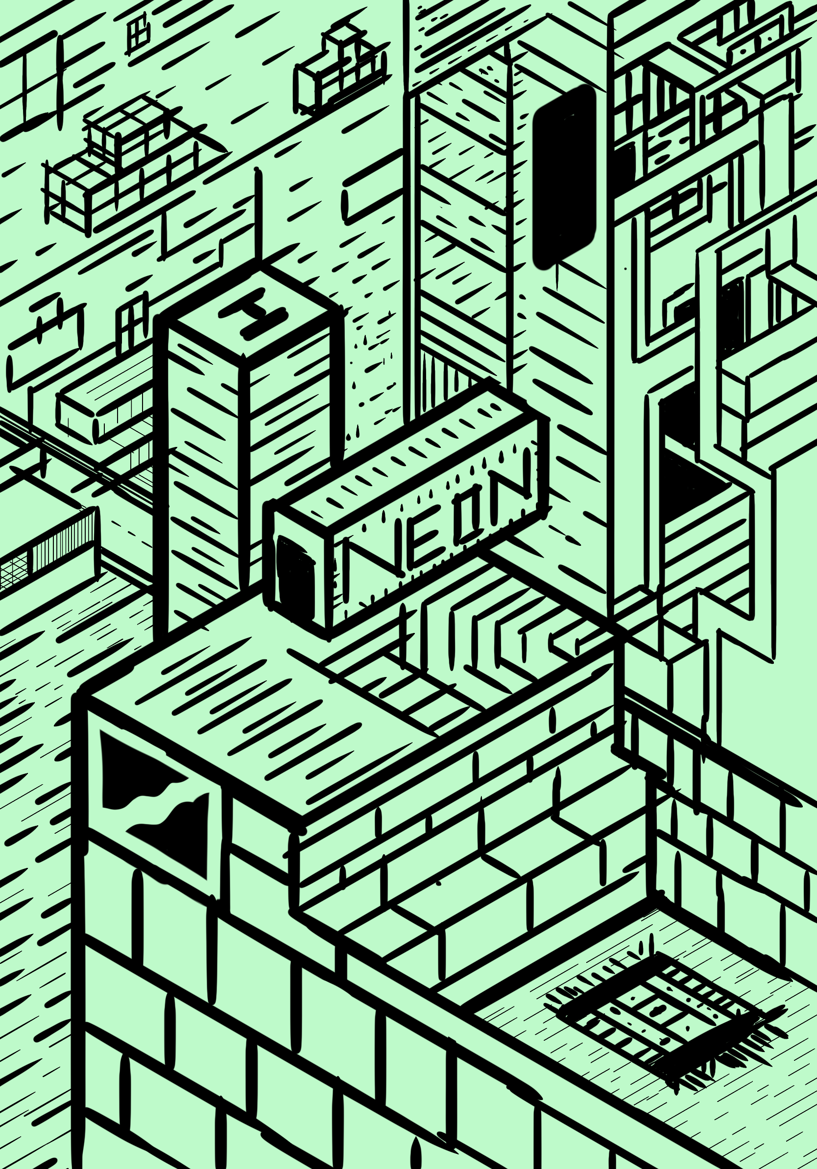 isometric neon green world